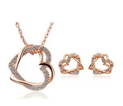 double diamond heart necklace set