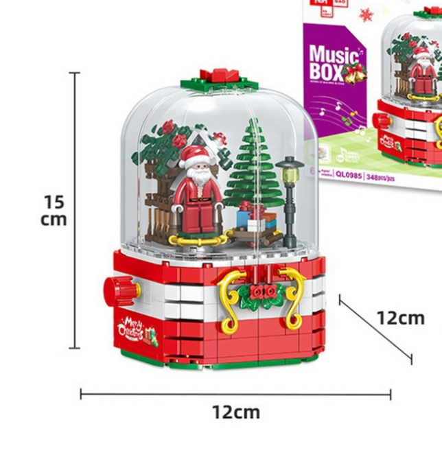 Christmas Building Music Box Christmas Tree Rotating Light Building Blocks Assembly Kids Toys