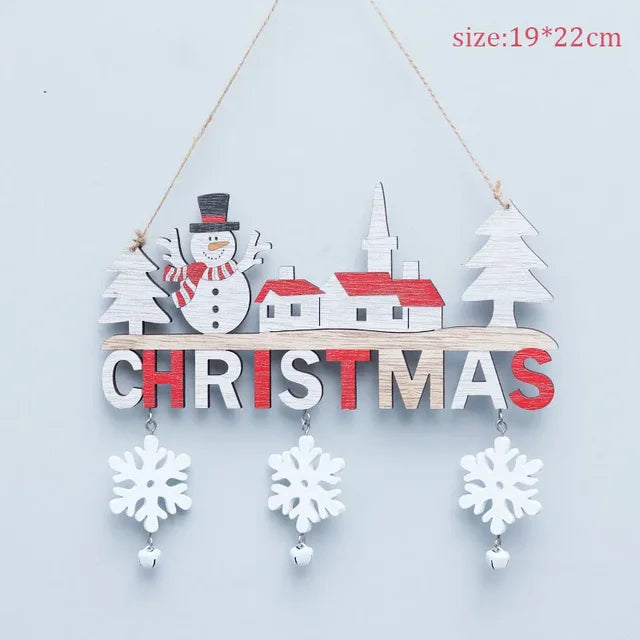 Wooden Christmas Pendants Door Wall Xmas Decor Christmas Tree Hanging Ornaments Happy New Year  Naviidad Decor For Home