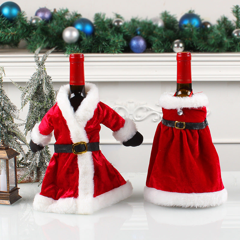 Christmas red wine set, Christmas dress wine bottle set, Christmas dress wine bottle decoration