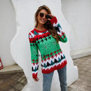 Christmas sweater with Christmas tree print pullover sweater