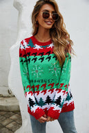 Christmas sweater with Christmas tree print pullover sweater
