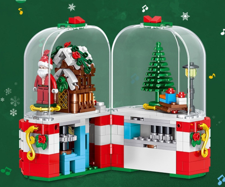 Christmas Building Music Box Christmas Tree Rotating Light Building Blocks Assembly Kids Toys