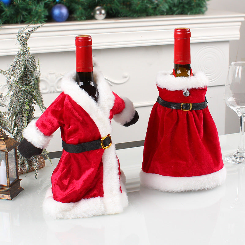 Christmas red wine set, Christmas dress wine bottle set, Christmas dress wine bottle decoration